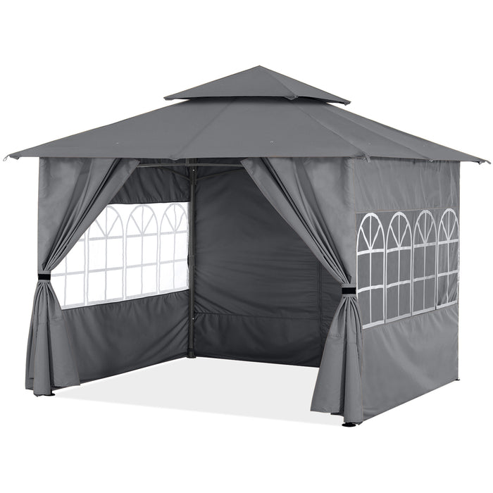 9x9/10x12/11x11 Patio Outdoor Gazebo Steel Frame with Windows Curtains