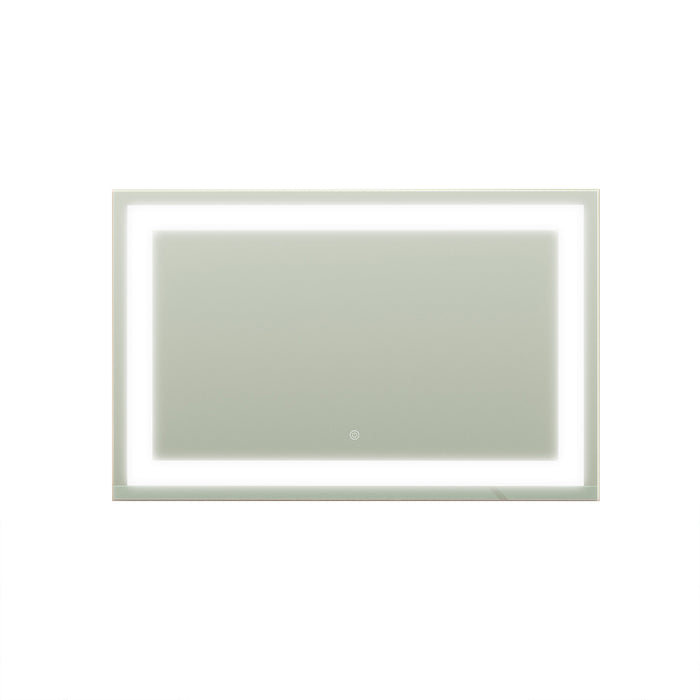 The Adeline Wall Mount Touch Screen Mirror with LED Light in White features a sleek, rectangular design with a bright LED halo and touch-sensor for easy lighting adjustments, ideal for modern grooming spaces.