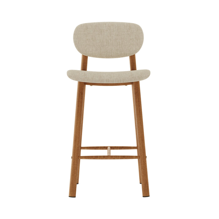 Afrim Linen Upholstered High-Back Bar Stool Set of 2 - Beige, featuring high-back design, premium linen upholstery, and sturdy metal legs, offering modern style and ergonomic comfort for dining or bar areas.