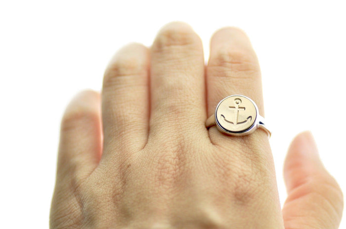 Anchor Minimal Signet Ring - Backtozero B20 - 12m, 12mm, 12mm ring, 12mn, Anchor, her, Nautical, ring, signet ring, size 7, size 8, wax seal, wax seal ring, wax seal stamp