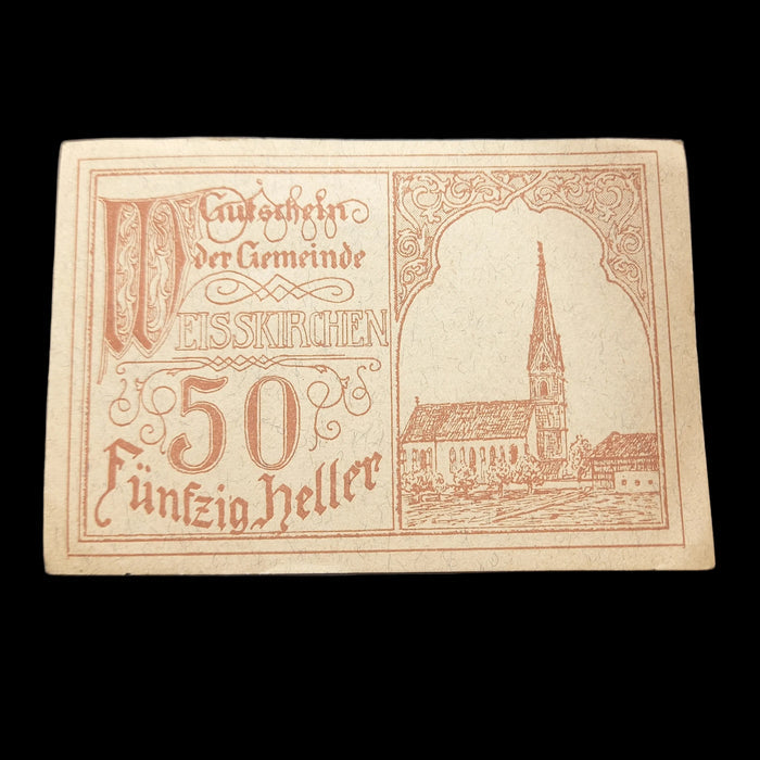Antique Banknote 1920 Austria Weisskirchen Notgeld Set 50 & 20 Heller Emergency Money
