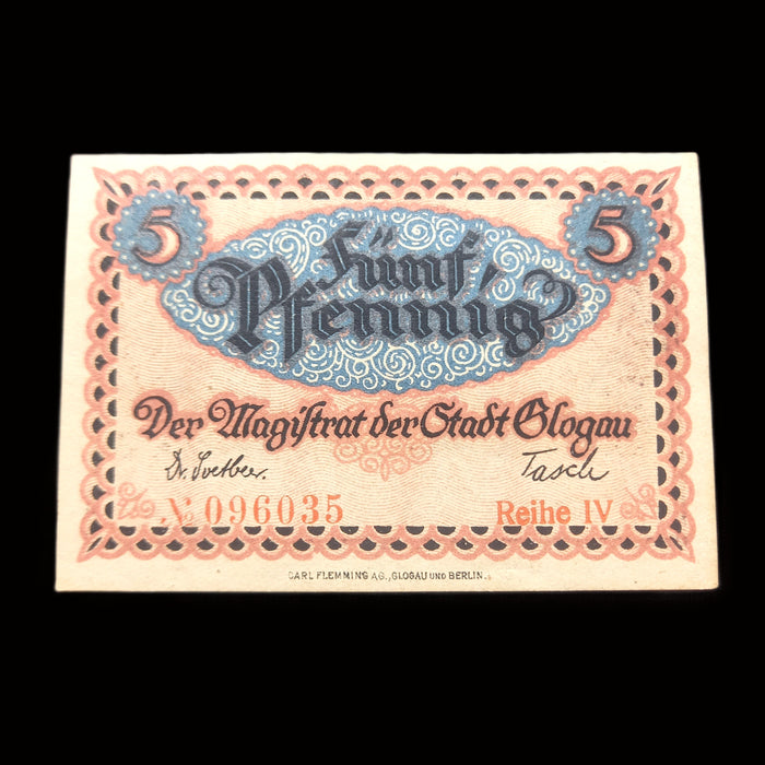 Antique Banknote 1920 Germany Glogau Notgeld Emergency Money 1 & 5 Pfennig Set UNC