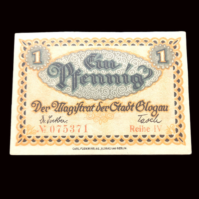 Antique Banknote 1920 Germany Glogau Notgeld Emergency Money 1 & 5 Pfennig Set UNC