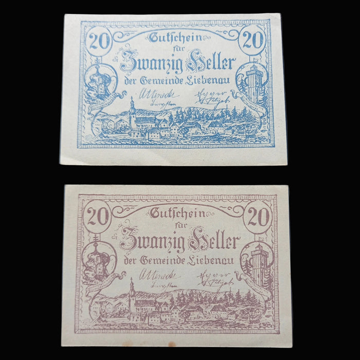 Antique Banknote Notgeld 1920 Austria Architecture 8pc Set Liebenau Ober-Wolbling Weisskirchen
