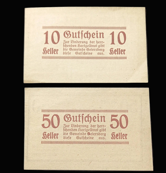 Antique Banknote Notgeld 1920 Austria Heller Voucher 4pc Set Geiersberg Pottenbrunn WWI