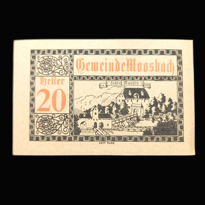 Antique Banknote Notgeld 1920 Austria Moosbach Castle 50 20 Heller Set Emergency Money