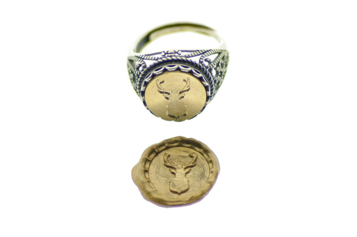 Antler Signet Ring - Backtozero B20 - 12l, 12mm, 12mm ring, Animal, Antler, Deer, deer stag, her, lace, ring, signet ring, size 10, size 7, size 8, size 9, wax seal, wax seal ring