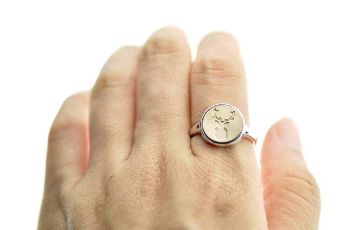 Antler Signet Ring - Backtozero B20 - 12m, 12mm ring, 12mn, Animal, Antler, Deer, deer stag, her, ring, signet ring, size 7, size 8, wax seal, wax seal ring