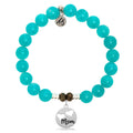 Aqua Amazonite Stone Bracelet with Mom... Sterling Silver Charm