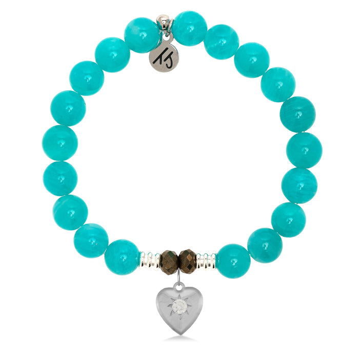 Aqua Amazonite Stone Bracelet with Self Love Sterling Silver Charm