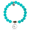 Aqua Amazonite Stone Bracelet with Wave Sterling Silver Charm