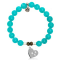 Aqua Amazonite Stone Bracelet with Wishing Heart Sterling Silver Charm