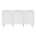 Archen 140cm 3 Door Storage Buffet Sideboard in White, featuring three cabinet doors with recessed arch motifs, slender cylindrical legs, offering ample storage with a modern, minimalist design.