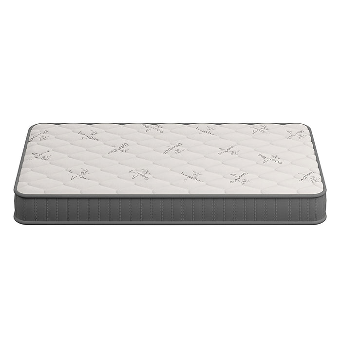 Asteria Single 18cm Pocket Spring Latex Mattress in Medium, featuring a quilted white top and gray side panels, designed for comfort with a medium firm feel and pocket spring support.