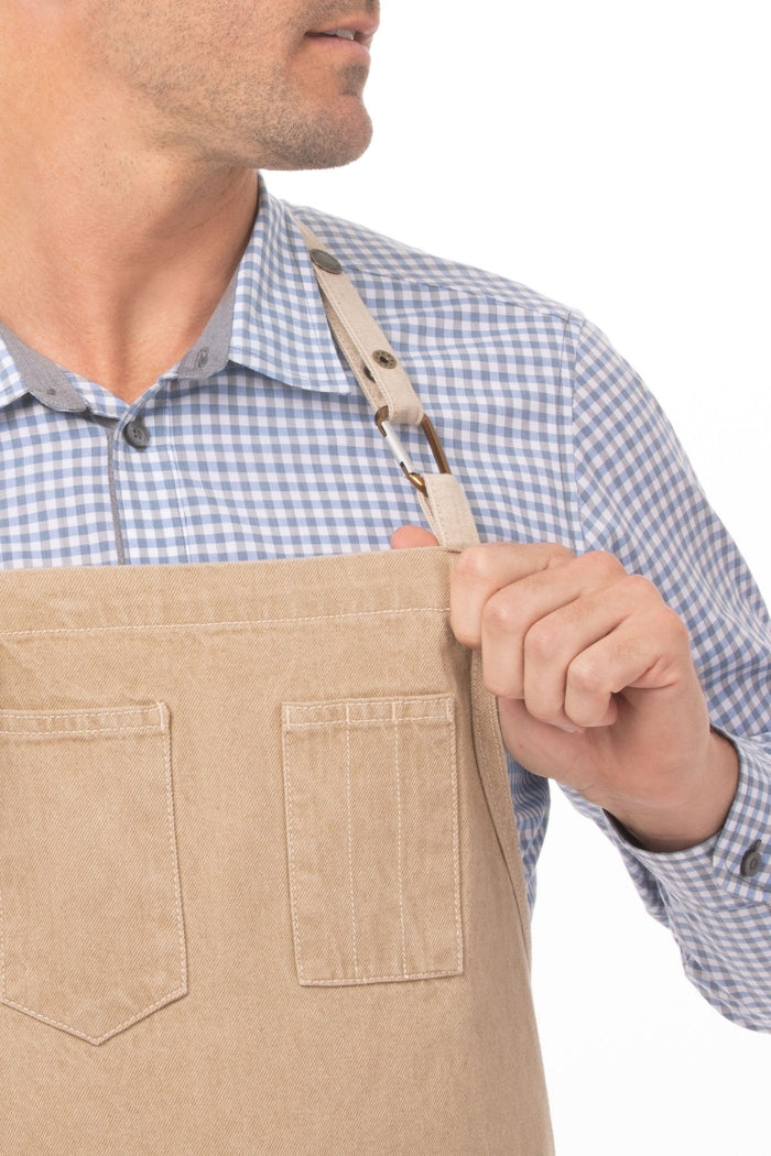 Chef Works Austin Natural Bib Adjustable Apron (2 Pockets)