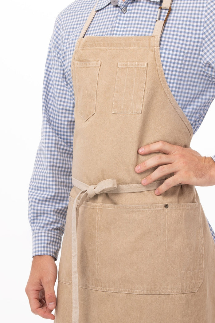 Chef Works Austin Natural Bib Adjustable Apron (2 Pockets)