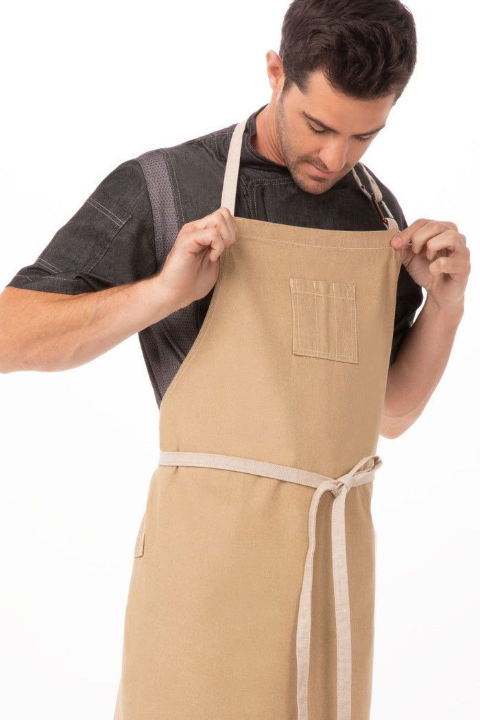 Chef Works Austin Natural Chefs Bib Adjustable Apron (1 Pocket)