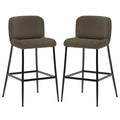 Bernie High Back Boucle Bar Stool Set of 2 in Green features boucle-style upholstered seats with low backs on slim black metal legs, complete with a square footrest for contemporary elegance.