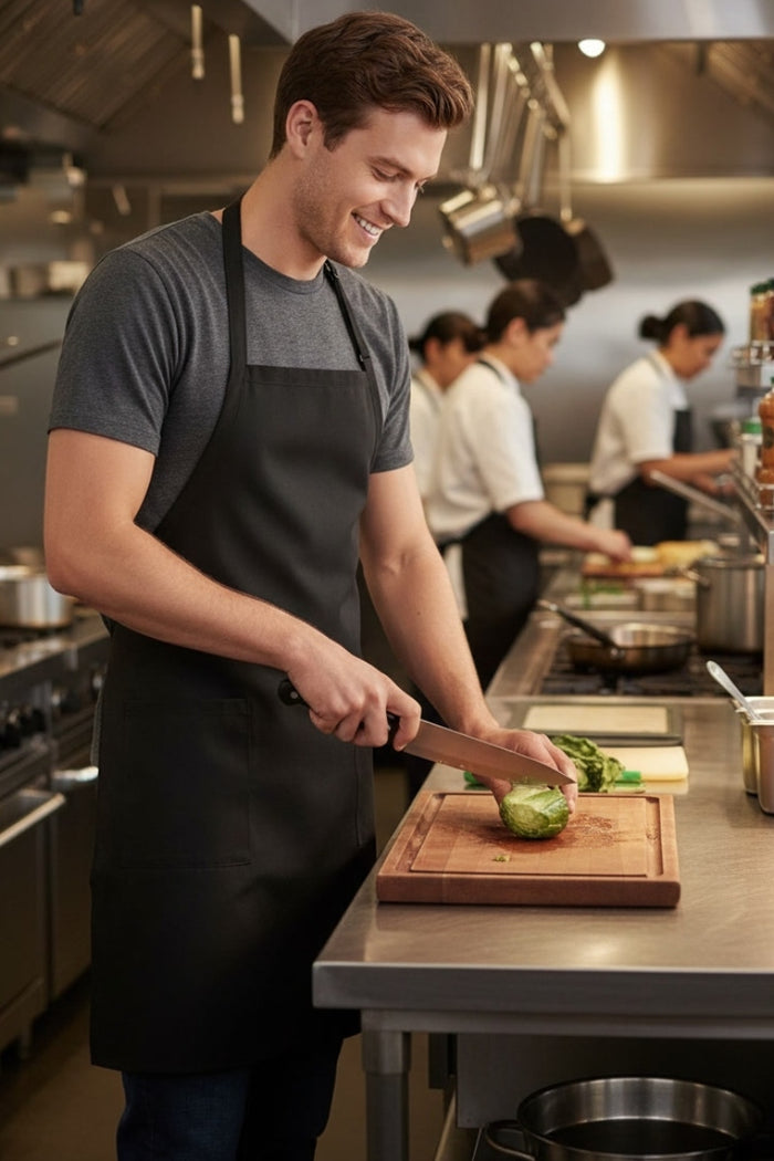 Fame Black Bib Adjustable Apron (2-Patch Pockets)