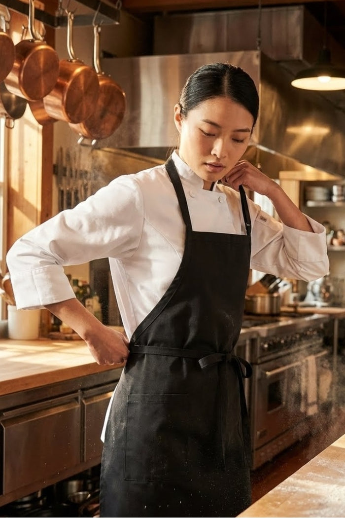 Fame Black Bib Adjustable Apron (2-Patch Pockets)