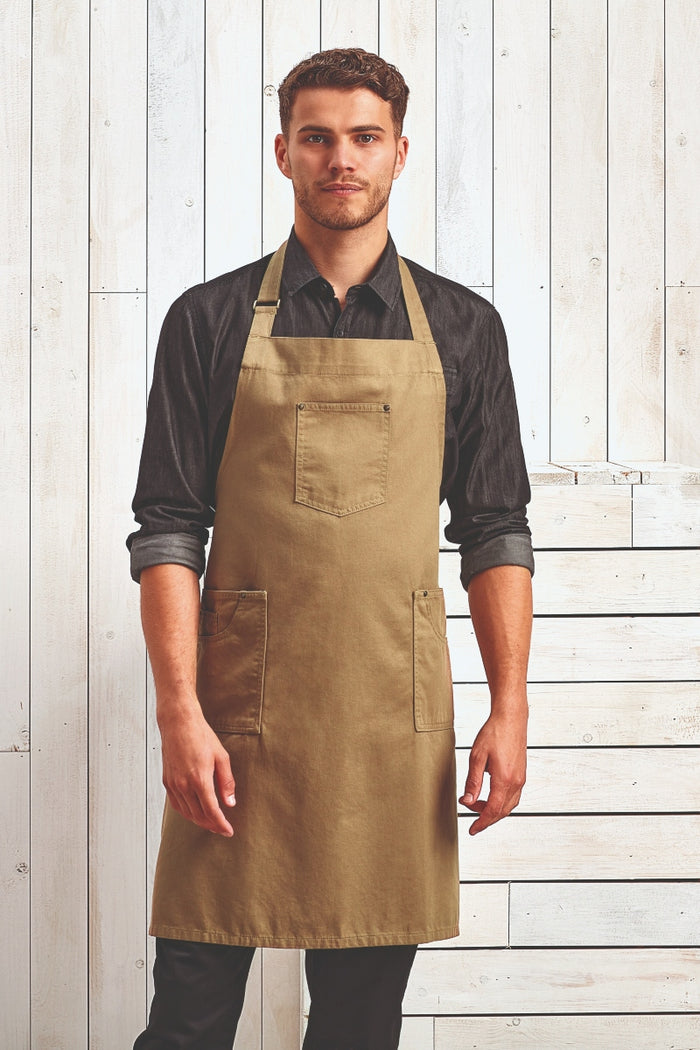 Artisan Collection by Reprime Black Cotton Chino Adjustable Bib Apron (3 Pocket)