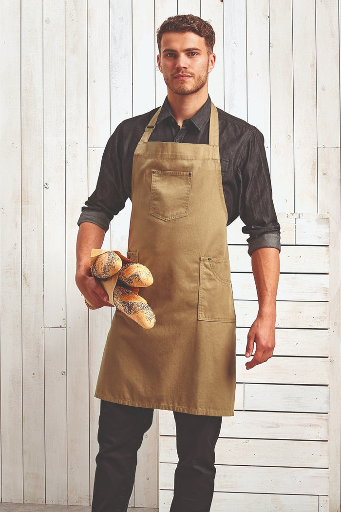 Artisan Collection by Reprime Black Cotton Chino Adjustable Bib Apron (3 Pocket)