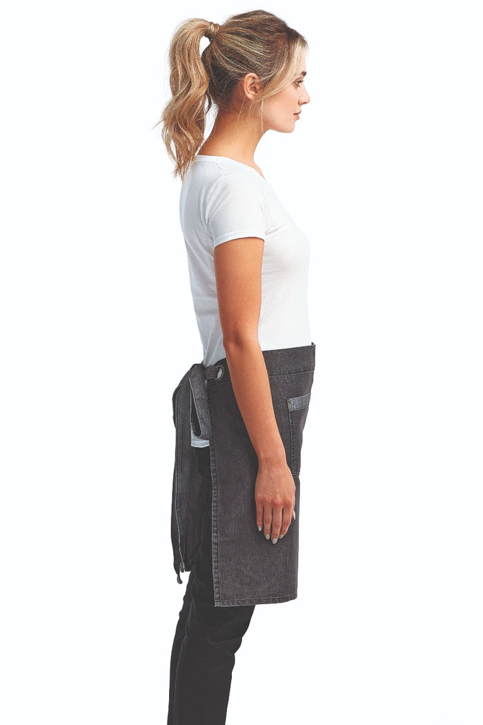 Artisan Collection by Reprime Black Denim Mid-Length Waist Apron (1 Wide Pocket)