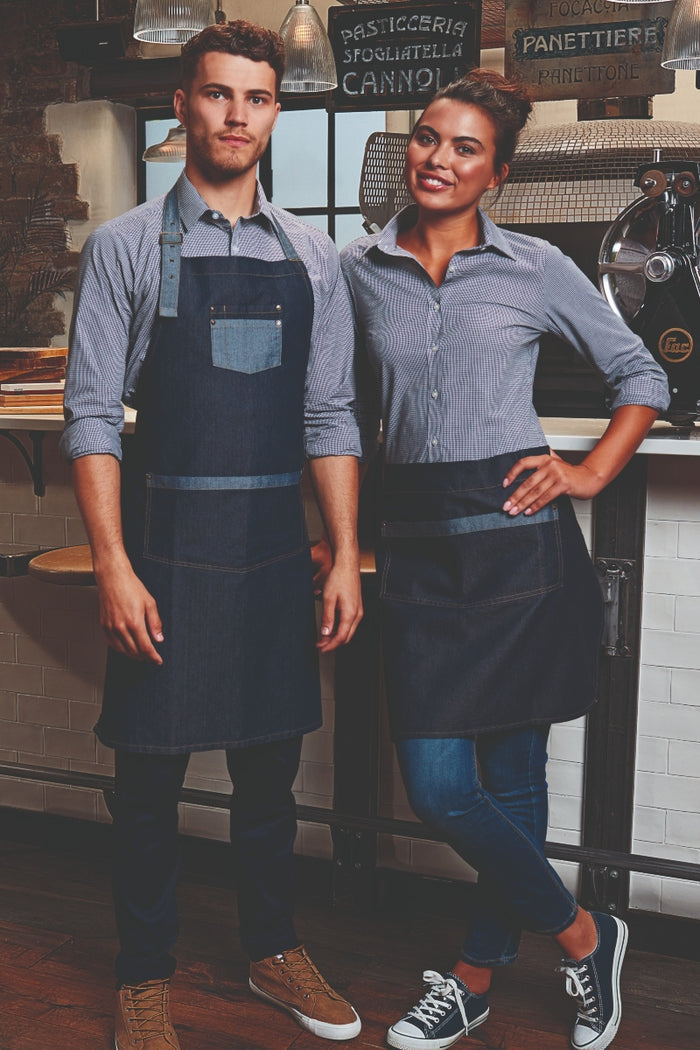 Artisan Collection by Reprime Black Denim Mid-Length Waist Apron (1 Wide Pocket)