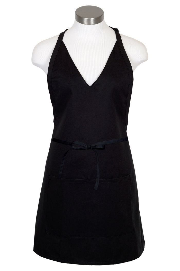 Fame Black V-Neck Bib Adjustable Apron (2 Pockets)