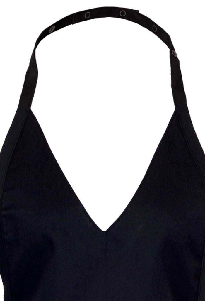 Fame Black V-Neck Bib Adjustable Snap Apron (2 Pockets)