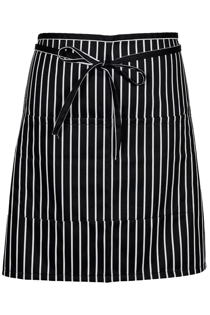 Fame Black & White Chalk Stripe Half Bistro Apron (2 Pockets)