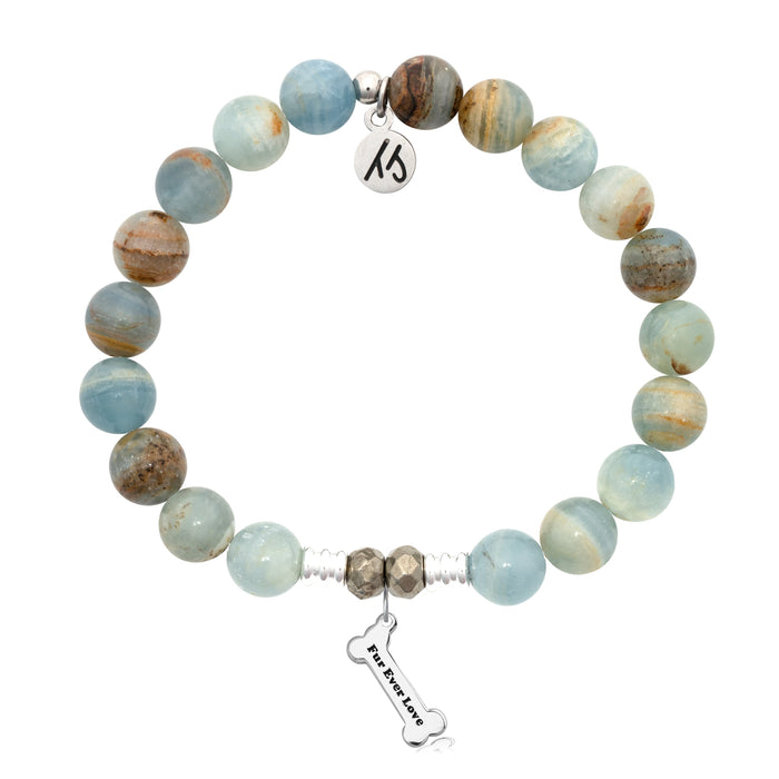 Blue Calcite Stone Bracelet with Fur Ever Love Sterling Silver Charm