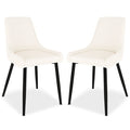 Blythe High Back Fabric Dining Chair Set of 2 in Cream White, featuring smoothly contoured upholstered seats and backs, supported by slender, slightly splayed black legs, exuding modern elegance.