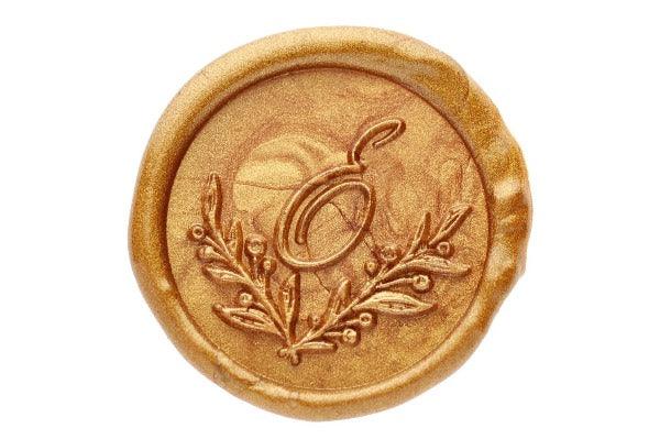 Botanical Wreath Initial Wax Seal Stamp - Backtozero B20 - 1 initial, 1initial, Botanical, Copper Gold, floral, Flower, genericlonghandle, Monogram, Nature, One Initial, Personalized, Wedding