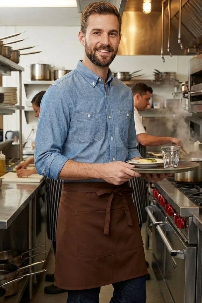 Fame Brown Half Bistro Apron (2 Pockets)