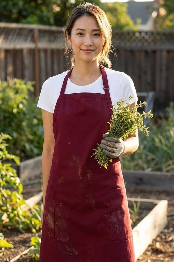 Fame Burgundy Bib Adjustable Apron (2-Patch Pockets)