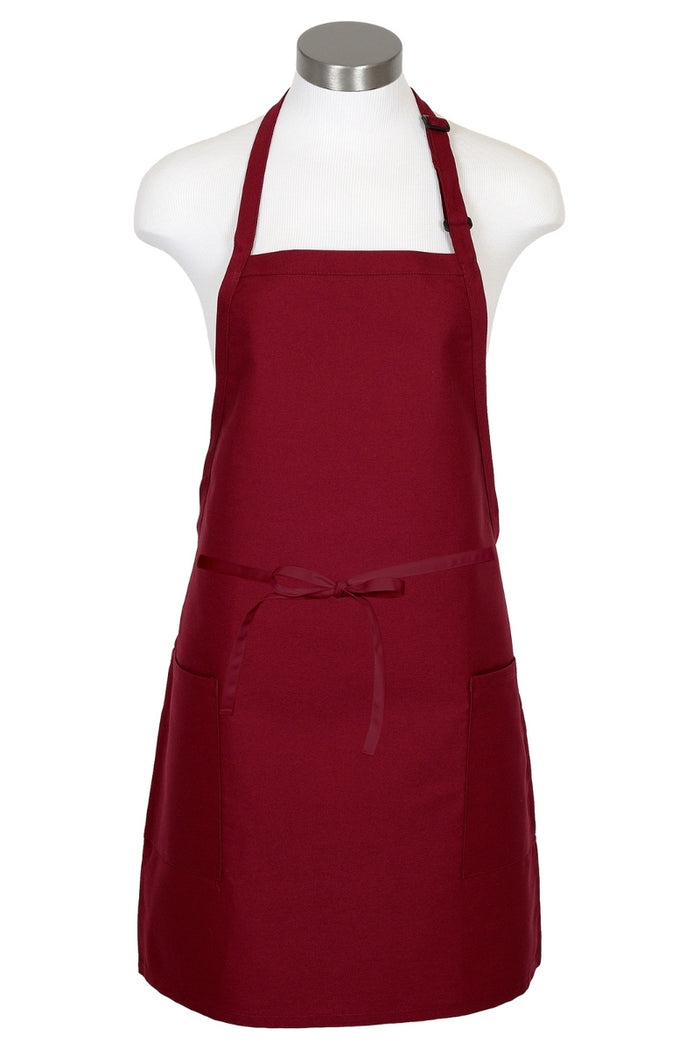 Fame Burgundy Bib Adjustable Apron (2-Patch Pockets)