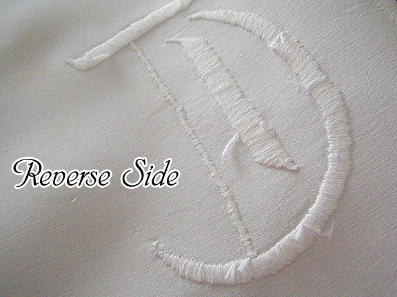 c1900 Whitework Embroidery Monogram Centerpiece Doily 15x19