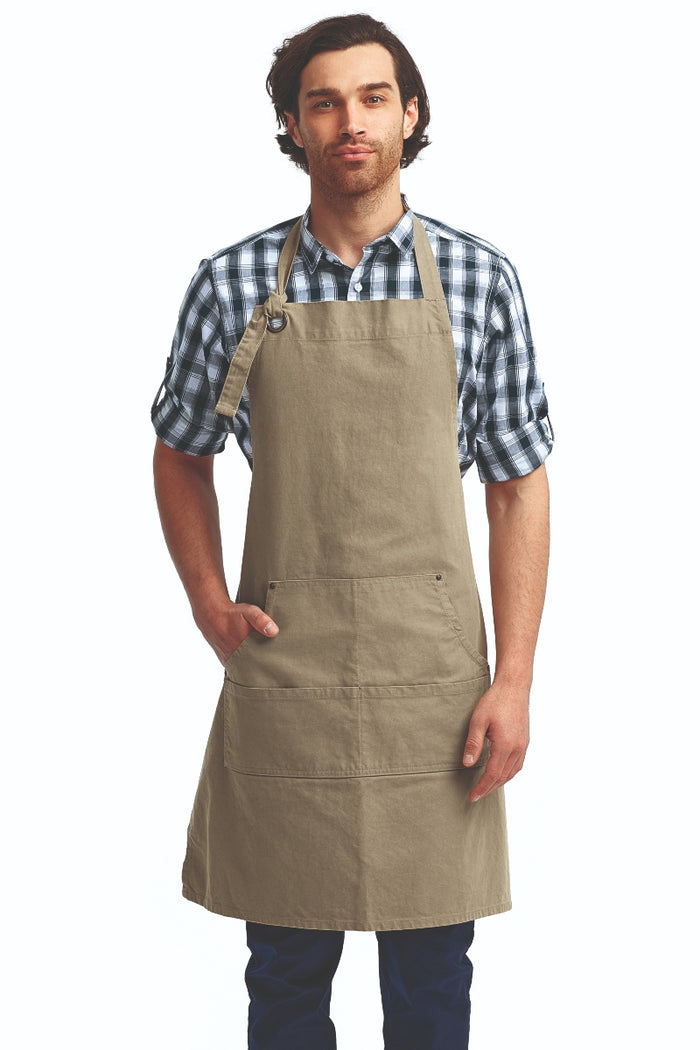 Artisan Collection by Reprime Khaki "Calibre" Bib Adjustable Apron (4 Pocket Pouch)