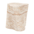 Cayton Concrete Indoor Side Table - Travertine, featuring smooth, curved design resembling natural travertine stone, crafted from durable concrete mix, ideal for modern interiors with its elegant, stone-like finish.
