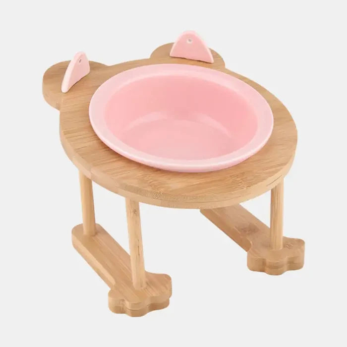 Ceramic Pet Food Bowl Set with Wooden Frame
