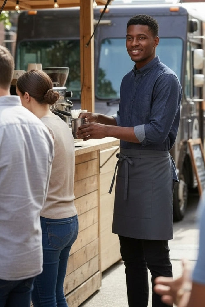 Fame Charcoal Half Bistro Apron (2 Pockets)