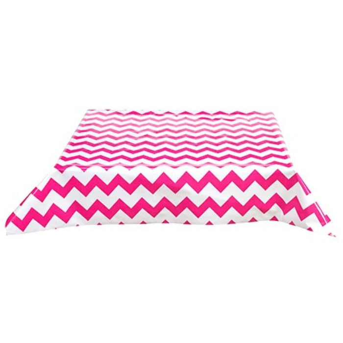 freckled sage chevron pink oilcloth tablecloth with a simple hem