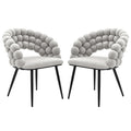 Claudine Velvet Curved Dining Chair Set of 2 in Warm Grey features light-gray upholstered seats with distinctive rounded bubble backrests on slim black metal legs, offering modern elegance and comfort.