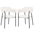 Clavin Boucle Dining Chair Set of 2 in Cream White, featuring softly curved off-white bouclé upholstery with slim black metal legs, offering a modern and elegant touch to any dining space.