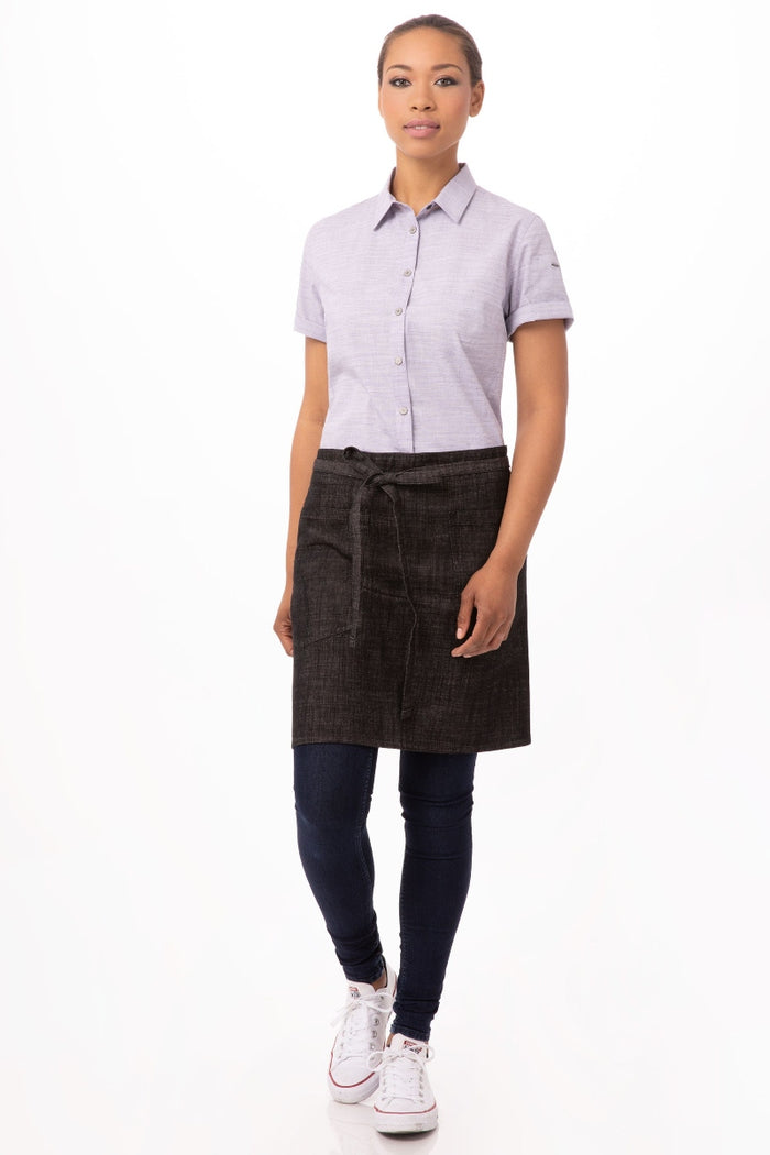 Chef Works Corvallis Black & Burgundy Half Bistro Apron