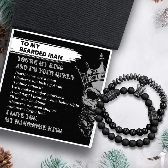 Couple Crown And Skull Bracelets - Beard - To My Bearded Man - I'll Be Your Backbone Whenever You Need Support - Gbu26014