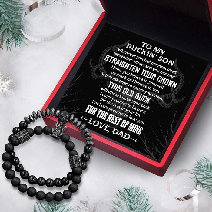 Couple Crown and Skull Bracelets - Hunting - To My Buckin' Son - I Hope You Believe In Yourself - Gbu16003