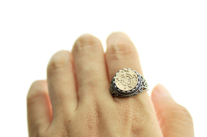 Cross Signet Ring - Backtozero B20 - 12l, 12mm, 12mm ring, Cross, Deco, Decorative, her, lace, ring, signet ring, size 10, size 7, size 8, size 9, Victorian, wax seal, wax seal ring