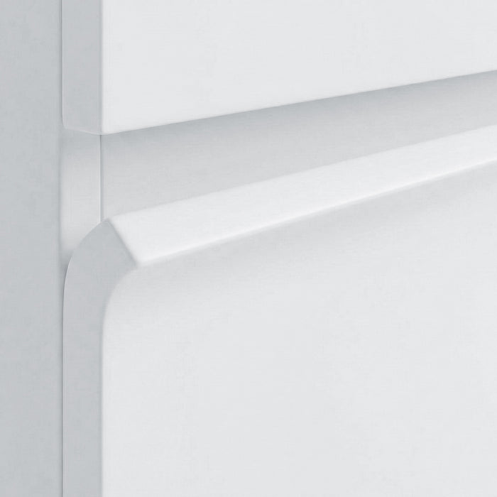 Close-up of cabinet corner and smooth white finish
